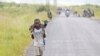 A boy carries a goat along a road near the town of Sake, 27 kilometers west of Goma, DRC, November 27, 2012. 