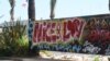 Graffiti in Nice, France, supports victims of the July 14, 2016, attack as vigils continue day and night after 84 people were killed by a trucker intent on carnage. (H. Murdock/VOA)