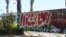 Graffiti in Nice, France, supports victims of the July 14, 2016, attack as vigils continue day and night after 84 people were killed by a trucker intent on carnage. (H. Murdock/VOA)