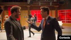 哥伦比亚电影公司影片《采访》中的两个角色：亚伦（塞斯·罗根扮演）（左）和戴夫（詹姆斯·弗兰科扮演）（右）