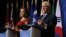 U.S. Secretary of State Rex Tillerson and Canada’s Foreign Minister Chrystia Freeland speak at a news conference during the Foreign Ministers’ Meeting on Security and Stability on the Korean Peninsula in Vancouver, British Columbia, Jan. 16, 2018. 
