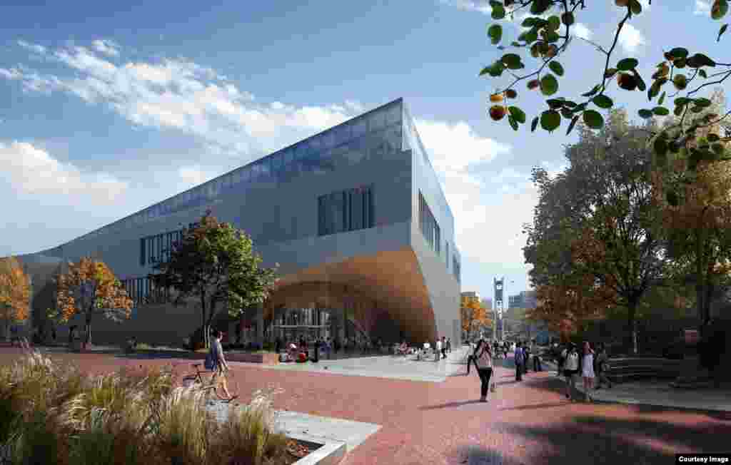 The site of the new Temple University Library is located at the intersection of two major pedestrian walkways on the campus, and is adjacent to a planned quadrangle. (Credit: Snøhetta/Stantec Architects)