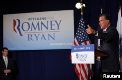 罗姆尼周四在维吉尼亚郊区美国退伍军人协会发表竞选演说