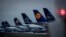 FILE - Aircrafts of German Lufthansa airline are parked on a runway at the airport in Frankfurt, Germany, May 4, 2020.