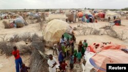 소말리아 수도 모가디슈 북서부 갈카요 시의 임시 난민수용소. (자료사진)