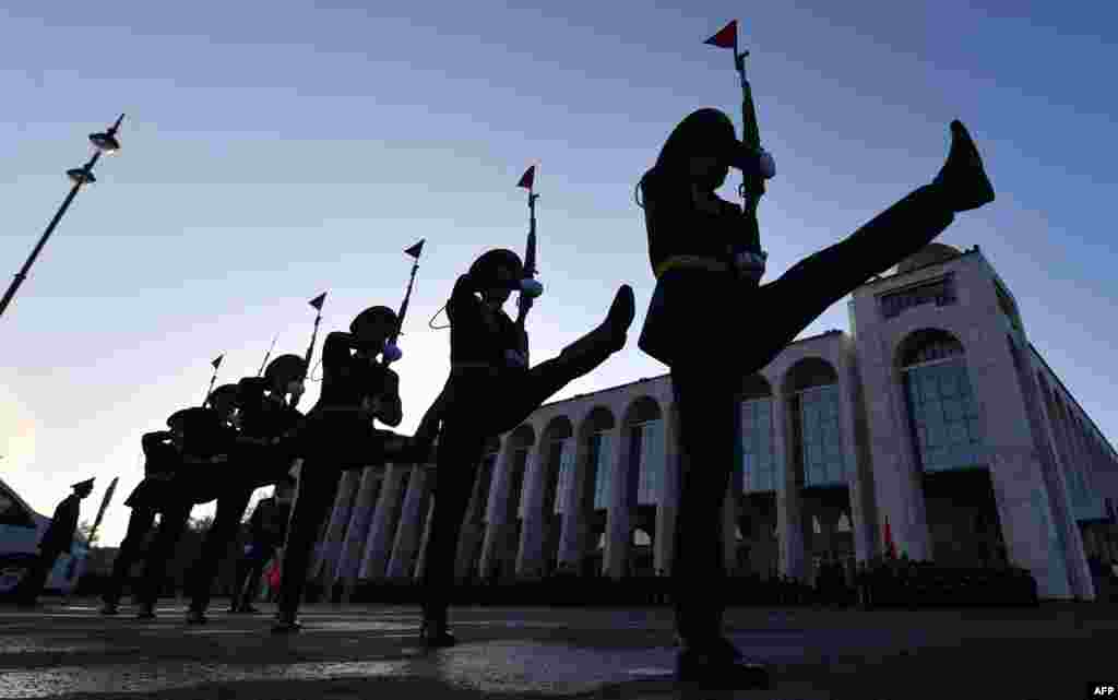 A parade marks the 100th anniversary of the Kyrgyz police on Ala-Too Square in central Bishkek, Kyrgyzstan.