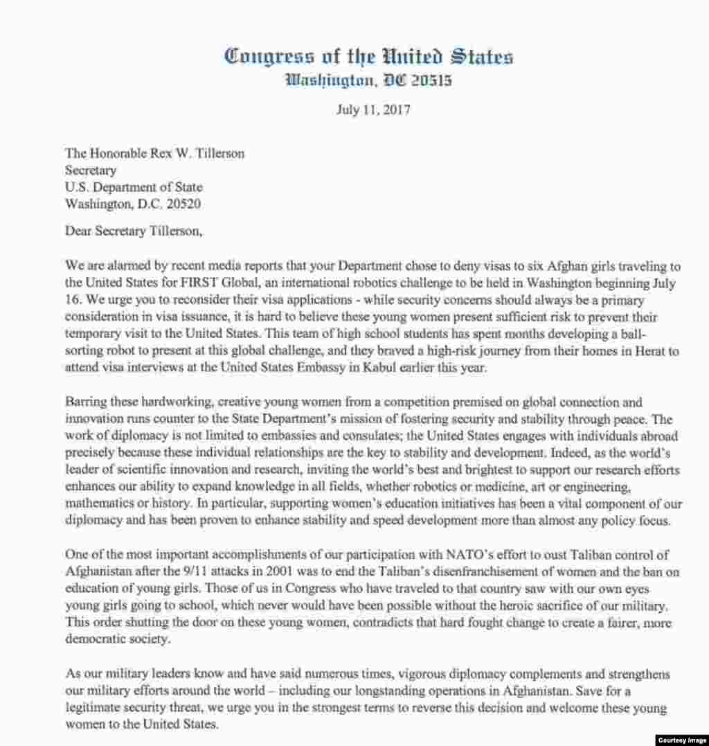 congress man and women letter to Tillerson1