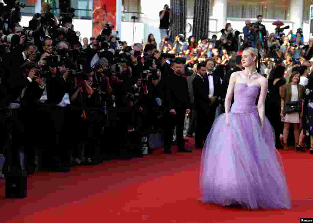 演员艾丽&middot;范宁（Elle Fanning）出席第70届戛纳电影节主竞赛单元影片《牡丹花下》（The Beguiled）的首映礼（2017年5月24日）。在红毯时刻，镜头都对着她。我们在美联社和路透社的图片网站检索 Cannes Fan，看到的图片多数是 Elle Fanning 的，明显多于范冰冰的。