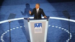 U.S. President Barack Obama addresses the Democratic National Convention, saying Hillary Clinton would be the right person to succeed him as commander in chief, in Philadelphia, Pa., July 27, 2016. (A. Shaker/VOA)