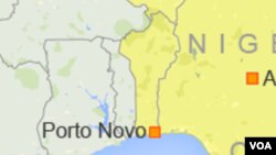 Une carte du Bénin indiquant la ville de Porto-Novo