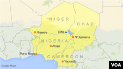 Ramani inayoonyesha nchi za Niger, Nigeria, Chad, Cameroon na Benin