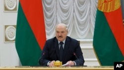 白俄罗斯总统卢卡申科在莫斯科讲话。(2021年5月28日）