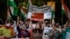 Indian protestors under the banner of Bharat Tibet Sahyog Manch (BTSM), a Hindu rightwing organization shout anti-China slogans near Chinese embassy in New Delhi, Oct. 20, 2020.
