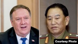 폼페오 미국 국무장관과 김영철 북한 노동당 부위원장.