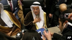 Saudi Arabia Minister of Petroleum and Mineral Resources Ali Ibrahim Naimi speaks to journalists before a meeting of the Organization of the Petroleum Exporting Countries, OPEC, at their headquarters in Vienna, Austria, Dec. 4, 2015. 