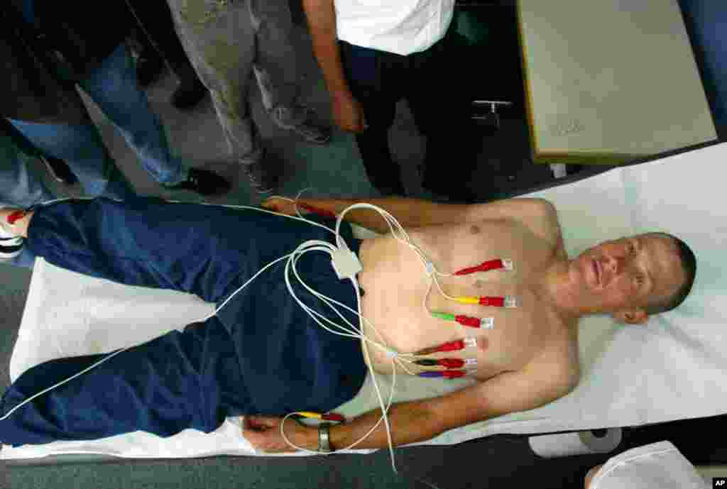 July 6, 2002: Armstrong undergoes medical examinations ahead of the 2002 Tour de France race in Luxembourg.