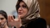 Hatice Cengiz, the fiancee of slain Saudi journalist Jamal Khashoggi, gestures as she testifies before a House Foreign Relations subcommittee hearing on the dangers of reporting on human rights, on Capitol Hill in Washington, May 16, 2019.