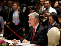 白宫国家安全顾问罗伯特·奥布莱恩2019年11月4日在泰国曼谷举行的东盟-美国峰会上讲话。