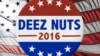 A poster, one of many circulating on social media, shows a campaign button in support of "Deez Nuts" for President in 2016. 