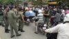 Police set up a roadblock Monday about 500 meters from the headquarters of the opposition Cambodia National Rescue Party. (Hul Reaksmey/VOA Khmer) 