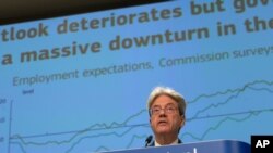 European Commissioner for Economy Paolo Gentiloni speaks during a media conference on the summer 2020 economic forecast at EU headquarters in Brussels, July 7, 2020. 