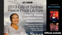 ၂၀၁၃ Sydney ငြိမ်းချမ်းရေးဆုရှင် Dr. စင်သီယာမောင်။