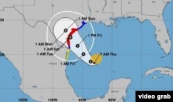 الگوی مسیری که توفان هاروی احتمالا طی خواهد کرد.