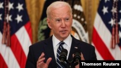 រូបឯកសារ៖ ប្រធានាធិបតី​សហរដ្ឋ​អាមេរិកលោក Joe Biden ក្នុង​អំឡុងពេល​សន្និសីទ​សារព័ត៌មាន​មួយ​នៅ​សេតវិមាន​ក្នុង​រដ្ឋធានី​វ៉ាស៊ីនតោន។