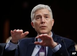 닐 고서치 연방 대법관 후보자가 지난 21일 상원 법제사법위원회 인사청문회에서 증언하고 있다.