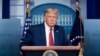 President Donald Trump listens to a question during a news conference in the James Brady Press Briefing Room at the White House, Monday, Aug. 10, 2020, in Washington. Trump briefly left because of a security incident outside the fence of the White…