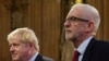 Britain's Prime Minister Boris Johnson, left, and main opposition Labour Party leader Jeremy Corbyn attend the official State Opening of Parliament in London, Oct. 14, 2019. 