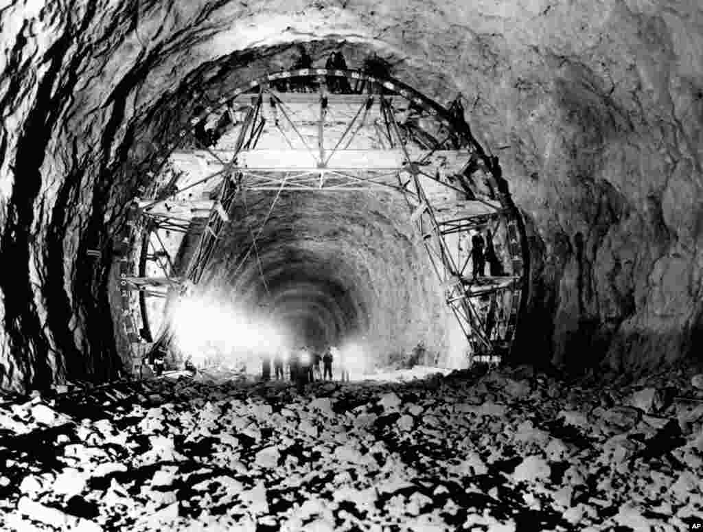 This view shows the interior of one of the tunnels through which the Colorado River will be diverted around the Hoover Dam site in Boulder City, Nev., April 18, 1932. The project is in the early stages of construction. (AP Photo)