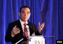 前世行首席经济师林毅夫乐观预测未来五年中国经济。(美国之音章真拍摄)