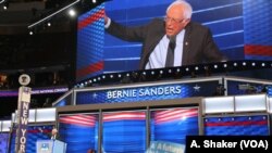 资料照：前民主党总统参选人桑德斯在费城民主党全国代表大会上发言。(2016年7月25日)