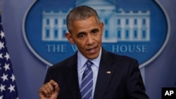 奥巴马总统在白宫的一个新闻发布会上讲话（2016年12月16日）