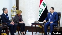 دیدار آنتونی بلینکن، وزیر امور خارجه آمریکا، با محمد شیاع السودانی، نخست‌وزیر عراق، در بغداد. یکشنبه ۱۴ آبان ۱۴۰۲