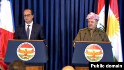 نشست خبری مشترک مسعود بارزانی و فرانسوا اولاند رئیس جمهوری فرانسه در اربیل، عراق