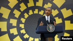 바락 오바마 미국 대통령이 20일 페루 리마에서 열린 아시아태평양경제협력체(APEC) 정상회의 폐막 기자회견을 하고 있다.