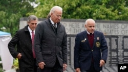 President Joe Biden arrives at a Memorial Day event at Veterans Memorial Park, at the Delaware Memorial Bridge, in New Castle, Delaware, May 30, 2021. 