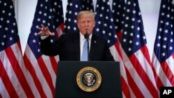 도널드 트럼프 미국 대통령이 26일 뉴욕 롯데 팰리스 호텔에서 기자회견을 열고 북한 문제 등에 대해 언급했다.