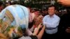 Cambodia National Rescue Party Deputy President Kem Sokha greets supporters during a rally in Phnom Penh, Cambodia, file photo. 