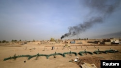 지난달 9일 이라크 모술 남부에 연방경찰의 박격포가 설치돼있다.