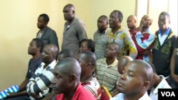 Cameroon workers attend a meeting to declare strike in Matomb, Cameroon, Nov. 4, 2016. (M. Kindzeka/VOA)
