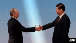 دیدار شی جین‌ پینگ و ولادیمیر پوتین، روسای جمهوری چین و روسیه در حاشیه نشستی در شانگهای در بهار ۱۳۹۳