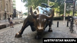 资料照片：纽约市华尔街附近的大金牛。