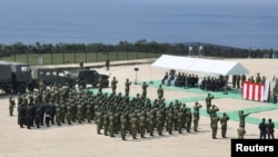 日本自卫队在冲绳县与那国岛设立的军事基地。（路透社资料图）