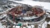 FILE - An aerial view taken on Feb. 15, 2015, shows the construction site of the new Stadium which will host matches of the 2018 World Cup in St.Petersburg, Russia.