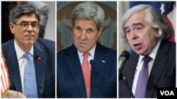 ارنست مونیز، جان کری و جک لو وزرای انرژی، خارجه و خزانه داری آمریکا. 