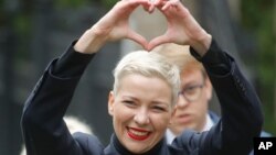 被白俄罗斯政府强行驱逐的反对派人士玛丽亚·科列斯尼科娃（2020年8月27日）