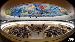 نمایی از شورای حقوق بشر سازمان ملل متحد در مقر اروپایی آن نهاد بین المللی در شهر ژنو سوئیس - آرشیو